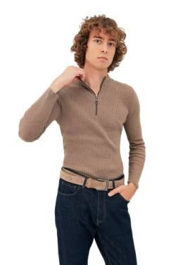 Trendyol Herren Stehkragen Einfarbig Slim Sweater Sweatshirt, Nerzfarben, XL von TRENDYOL