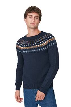 Trendyol Man Slim Standard Crew Neck Knitwear Sweater Navy Blue von TRENDYOL