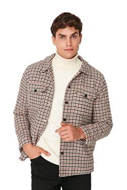 Trendyol Men's Herren Regular Basic Plaid Webstoff Winterjacke Coat, Camel, L von TRENDYOL