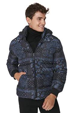 Trendyol Men's Herren Regular Schwellung Batik Print Webstoff Winterjacke Coat, Black, XL von TRENDYOL