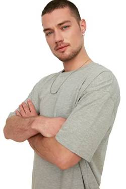 Trendyol Men's Herrenübergroße Rundkragen Kurzarm Drucken T-Shirt, Gray, Medium von TRENDYOL