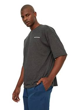 Trendyol Men's Herrenübergroße Rundkragen Kurzarm Drucken Tshirt T-Shirt, Anthracite, Small von TRENDYOL