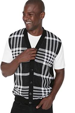 Trendyol Men's V-Neck Plaid Regular Vest Sweater, Black, L von TRENDYOL