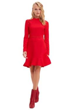 Trendyol Women's Black Lace Detailed Flywheel Dress, Red, 38 von TRENDYOL