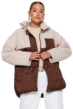 Trendyol Women's Damen Farbblock Plus Size Mäntel Coat, Brown-Multicolor, XL Grande Taille von TRENDYOL
