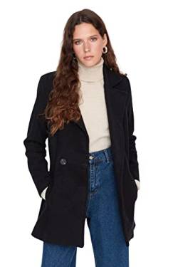 Trendyol Women's Damen Figurbetont Zweireihig Plain Webstoff Mantel Coat, Schwarz, 36 von TRENDYOL