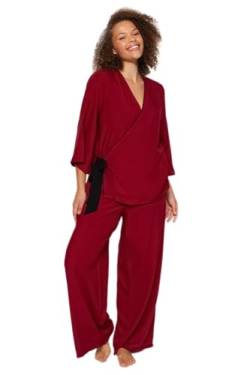 Trendyol Women's Damen Gerade Lange Ärmel Freizeitkleidung Regulär Pyjama Übergröße Pajama Set, Burgundy, 44 von TRENDYOL