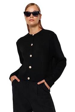 Trendyol Women's Damen Gerade Lange Ärmel Regulär Strickjacke Cardigan Sweater, Black, S von TRENDYOL