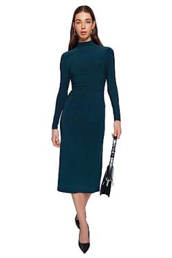 Trendyol Women's Damen Gerade Midi Lange Ärmel Tag Nacht Regulär Kleid Dress, Emerald Green, X-Small von TRENDYOL