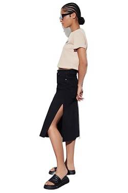 Trendyol Women's Damen Midi A-Linie Denim Rock Skirt, Schwarz, 34 von TRENDYOL