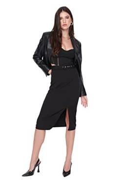 Trendyol Women's Damen Midi Bleistiftrock Shift Webstoff Rock Skirt, Black, 38 von TRENDYOL