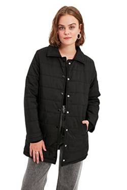 Trendyol Women's Damen Modest Regular Puffer Plain Webstoff Winterjacke Coat, Black, 38 von TRENDYOL