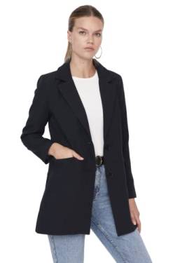 Trendyol Women's Damen Modest Regular Zweireihig Plain Webstoff Jacke Coat, Navy Blue, 42 von TRENDYOL