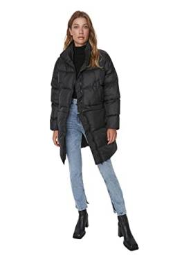Trendyol Women's Damen Oversize Basic Plain Webstoff Winterjacke Coat, Black, L von TRENDYOL