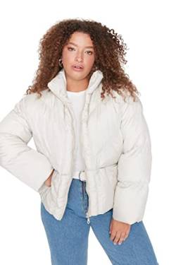 Trendyol Women's Damen Oversize Puffer Plain Webstoff Größen in Winterjacke Coat, Stone, 44 von TRENDYOL