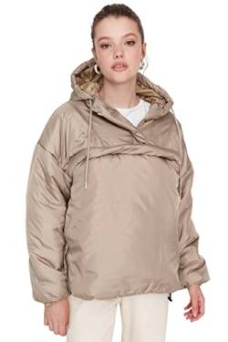 Trendyol Women's Damen Oversize Puffer Plain Webstoff Winterjacke Coat, Beige, M von TRENDYOL