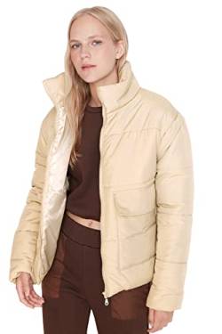 Trendyol Women's Damen Oversize Puffer Plain Webstoff Winterjacke Coat, Beige, S von TRENDYOL