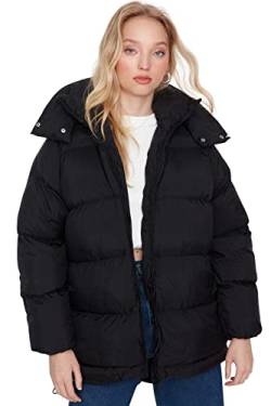 Trendyol Women's Damen Oversize Puffer Plain Webstoff Winterjacke Coat, Black, L von TRENDYOL