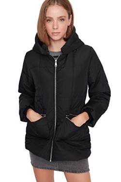 Trendyol Women's Damen Oversize Puffer Plain Webstoff Winterjacke Coat, Black, S von TRENDYOL