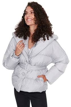 Trendyol Women's Damen Oversize Puffer Plain Webstoff Winterjacke Coat, Gray, XS von TRENDYOL