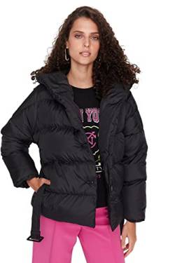 Trendyol Women's Damen Oversize Puffer Plain Webstoff Winterjacke Coat, Schwarz, S von TRENDYOL