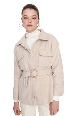 Trendyol Women's Damen Oversize Standard Plain Webstoff Mantel Coat, Stone, 34 von TRENDYOL