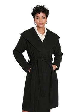 Trendyol Women's Damen Oversize Zweireihig Plain Webstoff Mantel Coat, Black, 38 von TRENDYOL