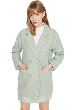 Trendyol Women's Damen Oversize Zweireihig Plain Webstoff Mantel Coat, Mint, 42 von TRENDYOL