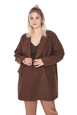 Trendyol Women's Damen Regular Basic Plain Webstoff Größen in Mantel Coat, Brown, 46 von TRENDYOL