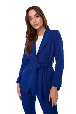 Trendyol Women's Damen Regular Standard Plain Webstoff Blazer Coat, Indigo, 38 von TRENDYOL
