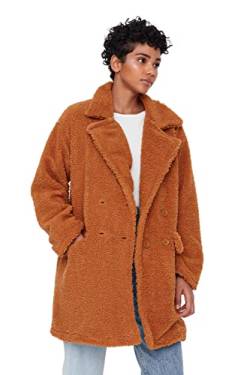 Trendyol Women's Damen Regular Standard Plain Webstoff Mantel Coat, Camel, 36 von TRENDYOL