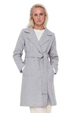 Trendyol Women's Damen Regular Standard Plain Webstoff Mantel Coat, Grau, 42 von TRENDYOL