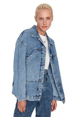 Trendyol Women's Damen Regular Standard Solid Color Denim Jacke Coat, Blue, L von TRENDYOL