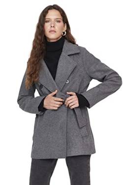 Trendyol Women's Damen Regular Zweireihig Plain Webstoff Mantel Coat, Anthracite, 36 von TRENDYOL