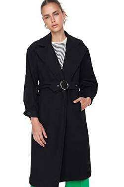 Trendyol Women's Damen Regular Zweireihig Plain Webstoff Mantel Coat, Black, 34 von TRENDYOL
