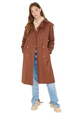 Trendyol Women's Damen Regular Zweireihig Plain Webstoff Trenchcoat Coat, Brown, 38 von TRENDYOL