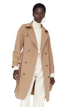 Trendyol Women's Damen Regular Zweireihig Plain Webstoff Trenchcoat Coat, Camel, 34 von TRENDYOL