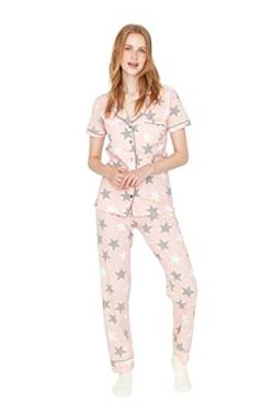 Trendyol Women's Damen Unifarben Mitte Gestrickt Hemd-Hose Pyjama Pajama Set, Pulver, XS (2er Pack) von TRENDYOL