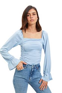 Trendyol Women's Karrée-Ausschnitt Unifarben Figurbetont Body T-Shirt, Blue, L von TRENDYOL