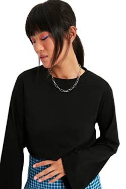 Trendyol Women's Rundhalsausschnitt Unifarben Regular T-Shirt, Schwarz, X-Large von TRENDYOL