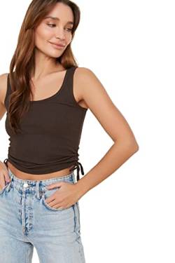 Trendyol Women's Schrumpfen Sie den detaillierten Flyillat-Strick-Athlet T-Shirt, Brown, Large von TRENDYOL