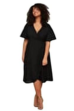 Trendyol Women's Woman Midi Wrapover Double-Breasted Woven Plus Size Dress, Schwarz, 46 von TRENDYOL