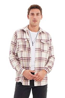 Trendyol burgunder männer regelmäßige fit hemd kragen doppelt taschendeckel long sleeve lumberjack karierhirt, burgund, von TRENDYOL