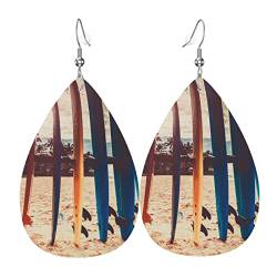 Boards On The Beach - Stilvolle Leder-Ohrringe für Frauen - Trendige baumelnde Ohrringe mit anmutigem Tropfen-Design, Einheitsgröße, Kunstleder von TRESILA