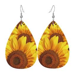 Gelbe Sonnenblume – stilvolle Leder-Ohrringe für Frauen – trendige baumelnde Ohrringe mit anmutigem Tropfen-Design, Einheitsgröße, Kunstleder von TRESILA