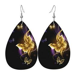 Goldene Schmetterlinge – Stilvolle Leder-Ohrringe für Frauen – trendige baumelnde Ohrringe mit anmutigem Tropfen-Design, Einheitsgröße, Kunstleder von TRESILA