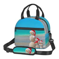 Isolierte Lunchtasche Polyester Bento Box Tragbare Lunchtasche Mittagessen Kühltasche Wiederverwendbare Mittagessen Tote Crossbody Große Kapazität Picknickpackungen/Weihnachtsmütze am Meer von TRESILA