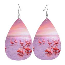 Pinke Flamingos – Stilvolle Leder-Ohrringe für Frauen – trendige baumelnde Ohrringe mit anmutigem Tropfen-Design, Einheitsgröße, Kunstleder von TRESILA