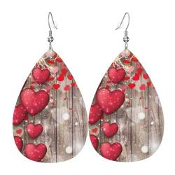 Rote Liebesherz – Stilvolle Leder-Ohrringe für Frauen – trendige baumelnde Ohrringe mit anmutigem Tropfen-Design, Einheitsgröße, Kunstleder von TRESILA