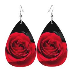 Rote Rose Floral – Stilvolle Leder-Ohrringe für Frauen – trendige baumelnde Ohrringe mit anmutigem Tropfen-Design, Einheitsgröße, Kunstleder von TRESILA